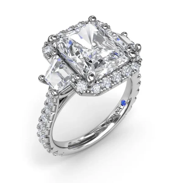 Hot Fana Three Stone Halo Diamond Engagement Ring