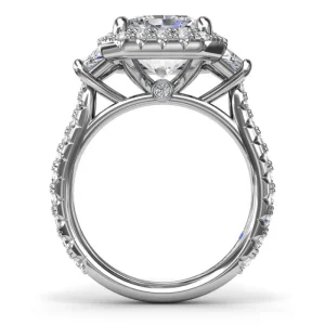 Hot Fana Three Stone Halo Diamond Engagement Ring