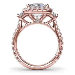 Hot Fana Three Stone Halo Diamond Engagement Ring