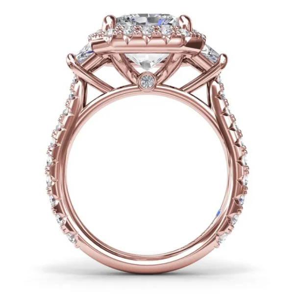 Hot Fana Three Stone Halo Diamond Engagement Ring