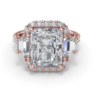 Hot Fana Three Stone Halo Diamond Engagement Ring