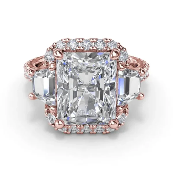 Hot Fana Three Stone Halo Diamond Engagement Ring