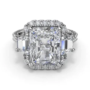 Hot Fana Three Stone Halo Diamond Engagement Ring