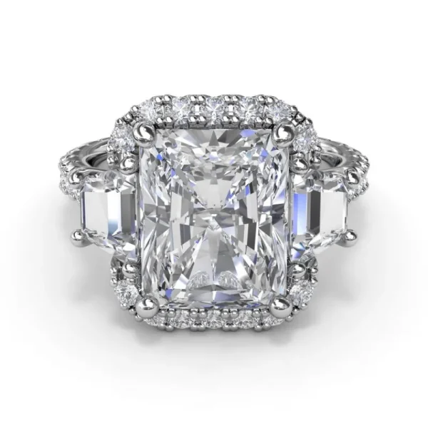 Hot Fana Three Stone Halo Diamond Engagement Ring
