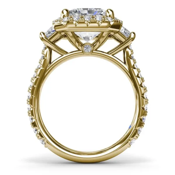 Hot Fana Three Stone Halo Diamond Engagement Ring