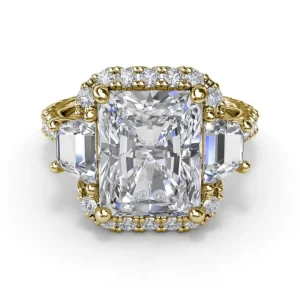 Hot Fana Three Stone Halo Diamond Engagement Ring