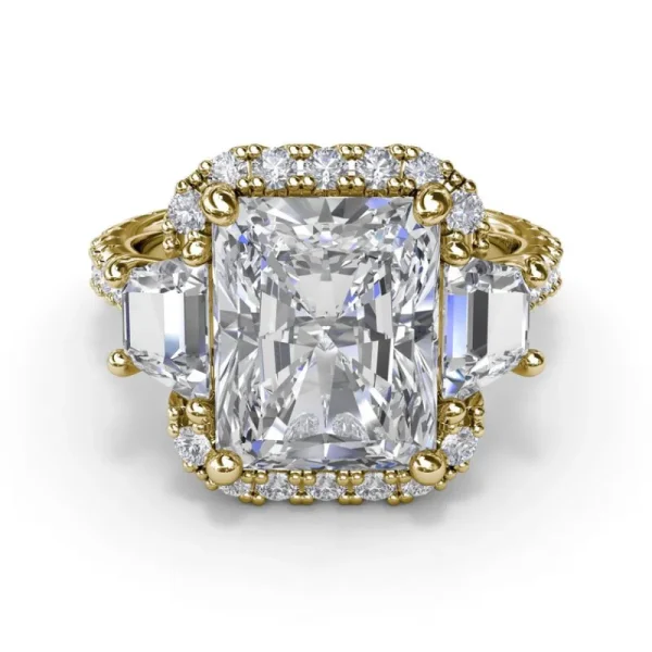 Hot Fana Three Stone Halo Diamond Engagement Ring