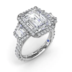 Outlet Fana Three Stone Halo Trapezoid Engagement Ring