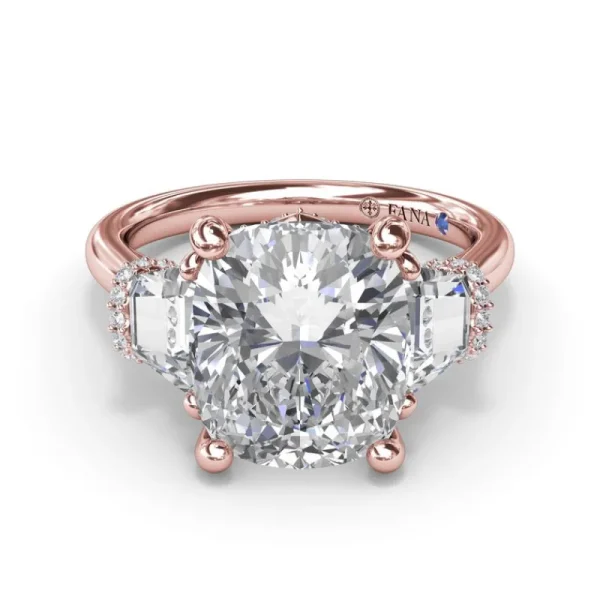 Fashion Fana Three Stone Trapezoid Diamond Engagement Ring