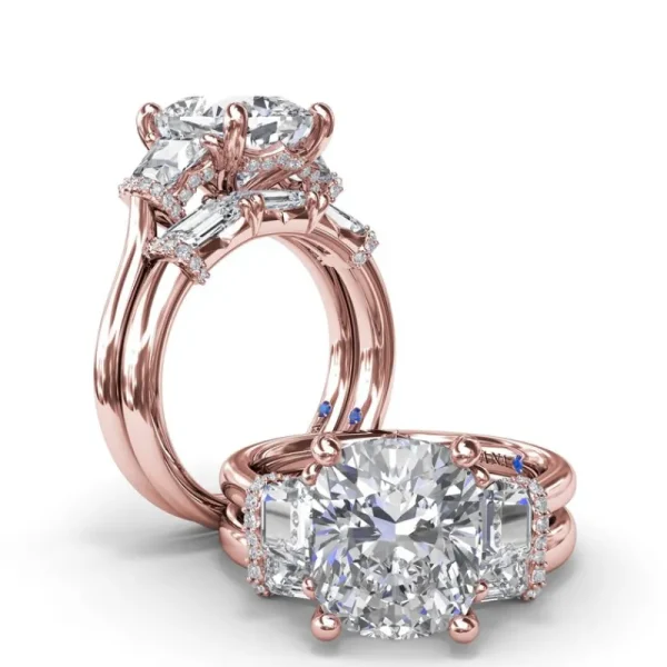Fashion Fana Three Stone Trapezoid Diamond Engagement Ring