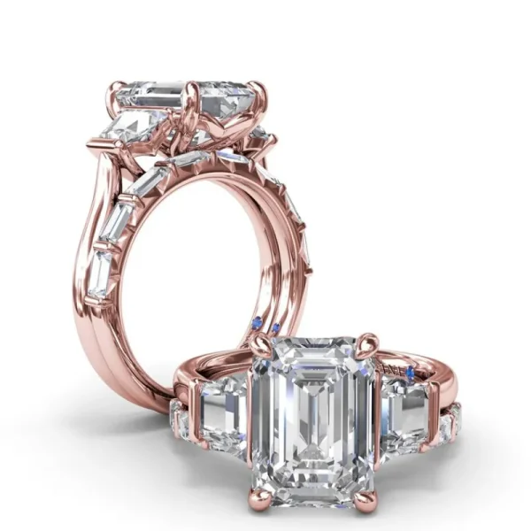 Best Fana Three Stone Trapezoid Diamond Engagement Ring