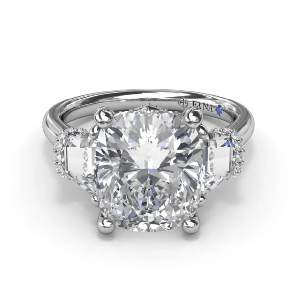 Fashion Fana Three Stone Trapezoid Diamond Engagement Ring