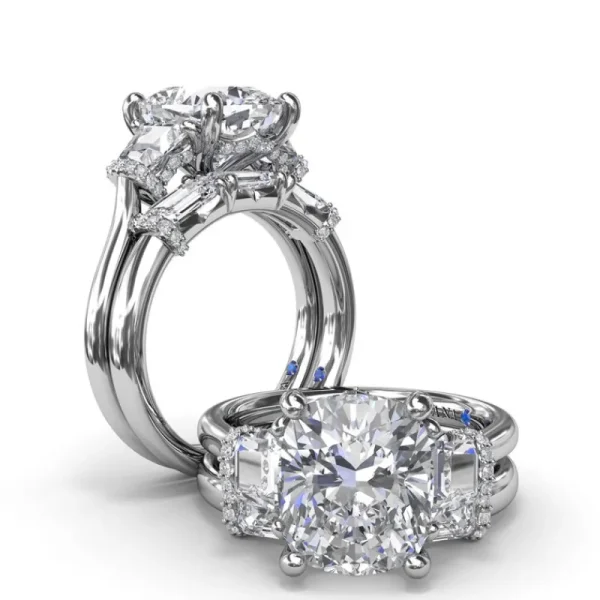 Fashion Fana Three Stone Trapezoid Diamond Engagement Ring