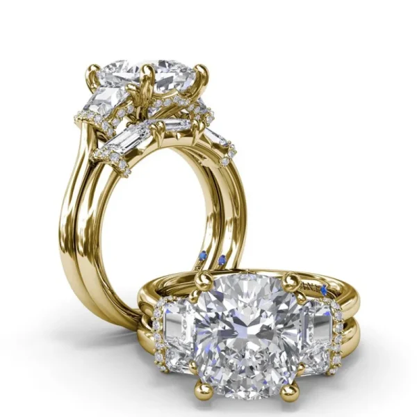 Fashion Fana Three Stone Trapezoid Diamond Engagement Ring