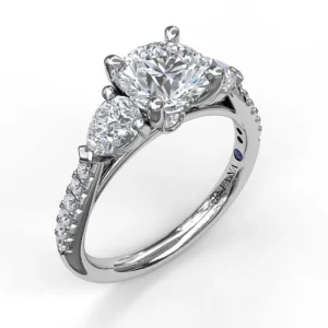 Fashion Fana Three-Stone Engagement Ring With Pear Cut Side Stones