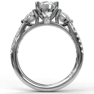 Fashion Fana Three-Stone Engagement Ring With Pear Cut Side Stones