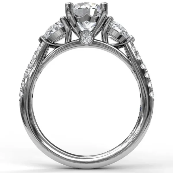 Fashion Fana Three-Stone Engagement Ring With Pear Cut Side Stones