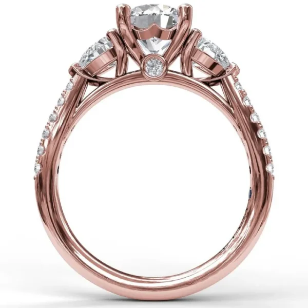 Fashion Fana Three-Stone Engagement Ring With Pear Cut Side Stones