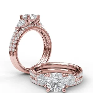 Fashion Fana Three-Stone Engagement Ring With Pear Cut Side Stones