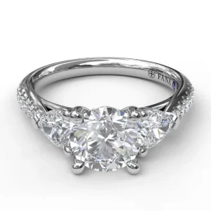 Fashion Fana Three-Stone Engagement Ring With Pear Cut Side Stones