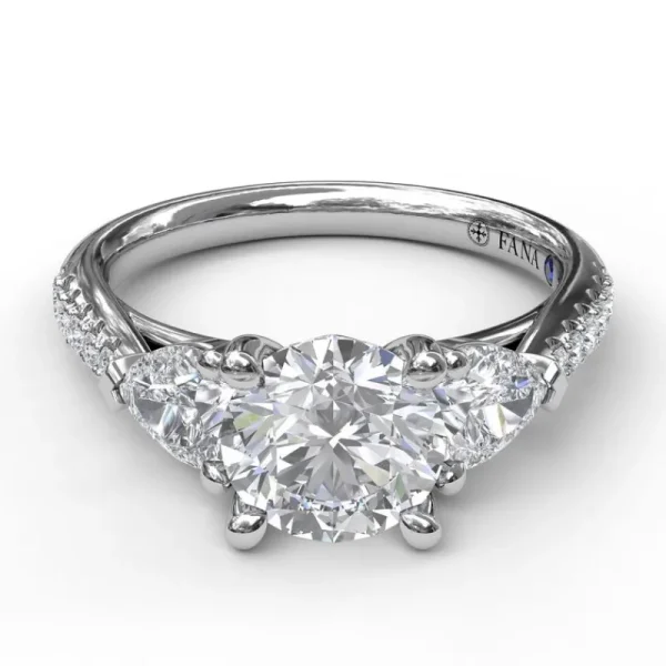 Fashion Fana Three-Stone Engagement Ring With Pear Cut Side Stones