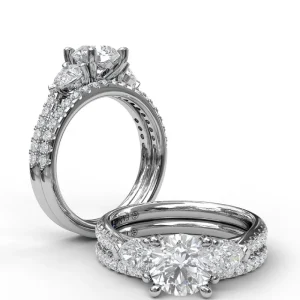 Fashion Fana Three-Stone Engagement Ring With Pear Cut Side Stones