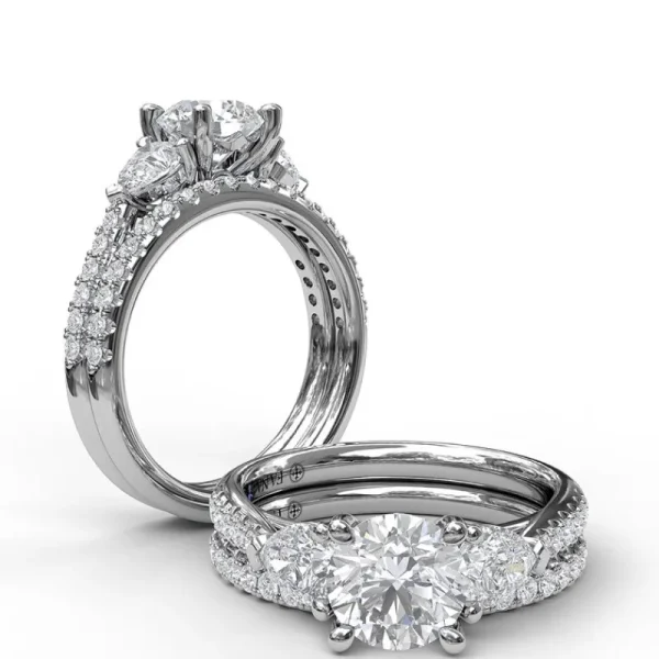 Fashion Fana Three-Stone Engagement Ring With Pear Cut Side Stones