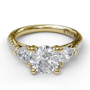 Fashion Fana Three-Stone Engagement Ring With Pear Cut Side Stones