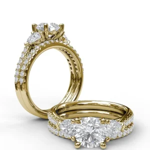 Fashion Fana Three-Stone Engagement Ring With Pear Cut Side Stones