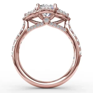 Sale Fana Three-Stone Round Diamond Halo Engagement Ring