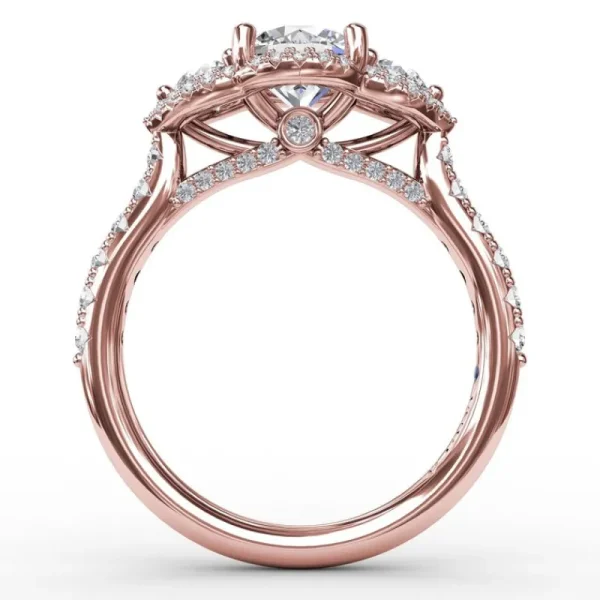 Sale Fana Three-Stone Round Diamond Halo Engagement Ring