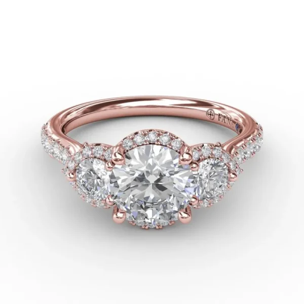 Sale Fana Three-Stone Round Diamond Halo Engagement Ring