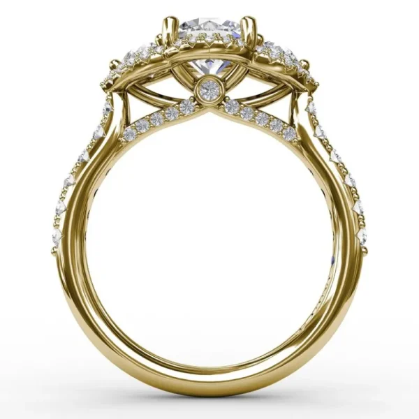 Sale Fana Three-Stone Round Diamond Halo Engagement Ring