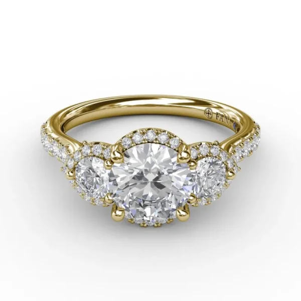 Sale Fana Three-Stone Round Diamond Halo Engagement Ring